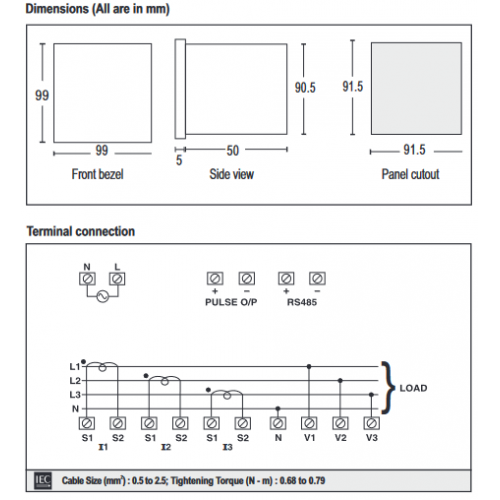 MFM384-CU Multifunkčný merač, 3fázový, LCD
